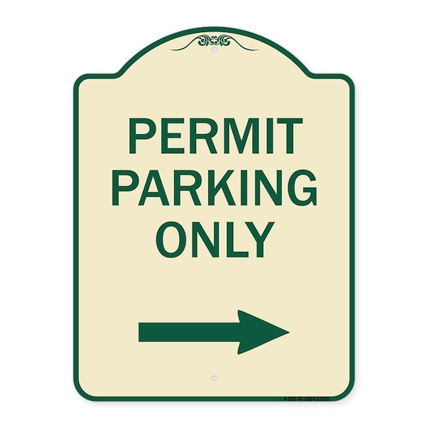 Permit Parking With Right Arrow Heavy-Gauge Aluminum Architectural Sign, 24" x 18", TG-1824-23326